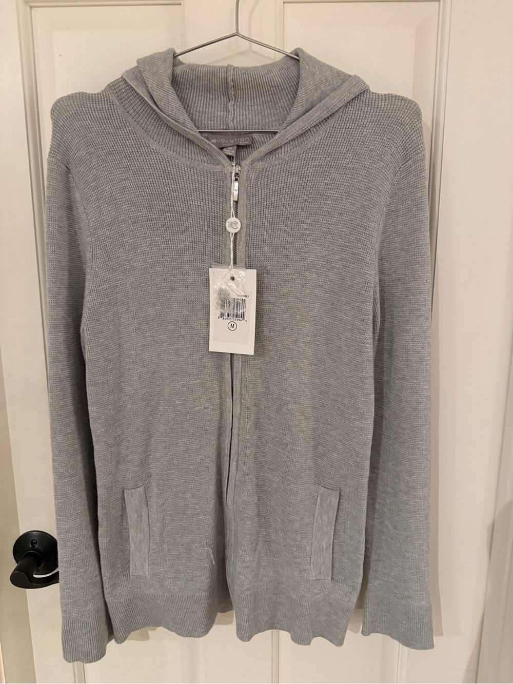 NWT Evolution by Cyrus Light Gray Knit Zip-Up Hoodie Cardigan Medium